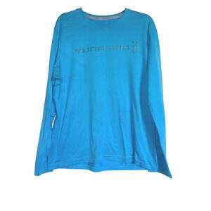Tunaskin Mens Blue Long Sleeve Performance Fishing Shirt‎ Logo Graphic Large